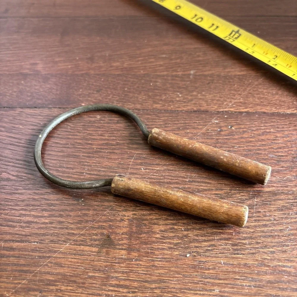 Primitive/ Antique Brown Wood Handle Steel Wire Ring Jar Opener